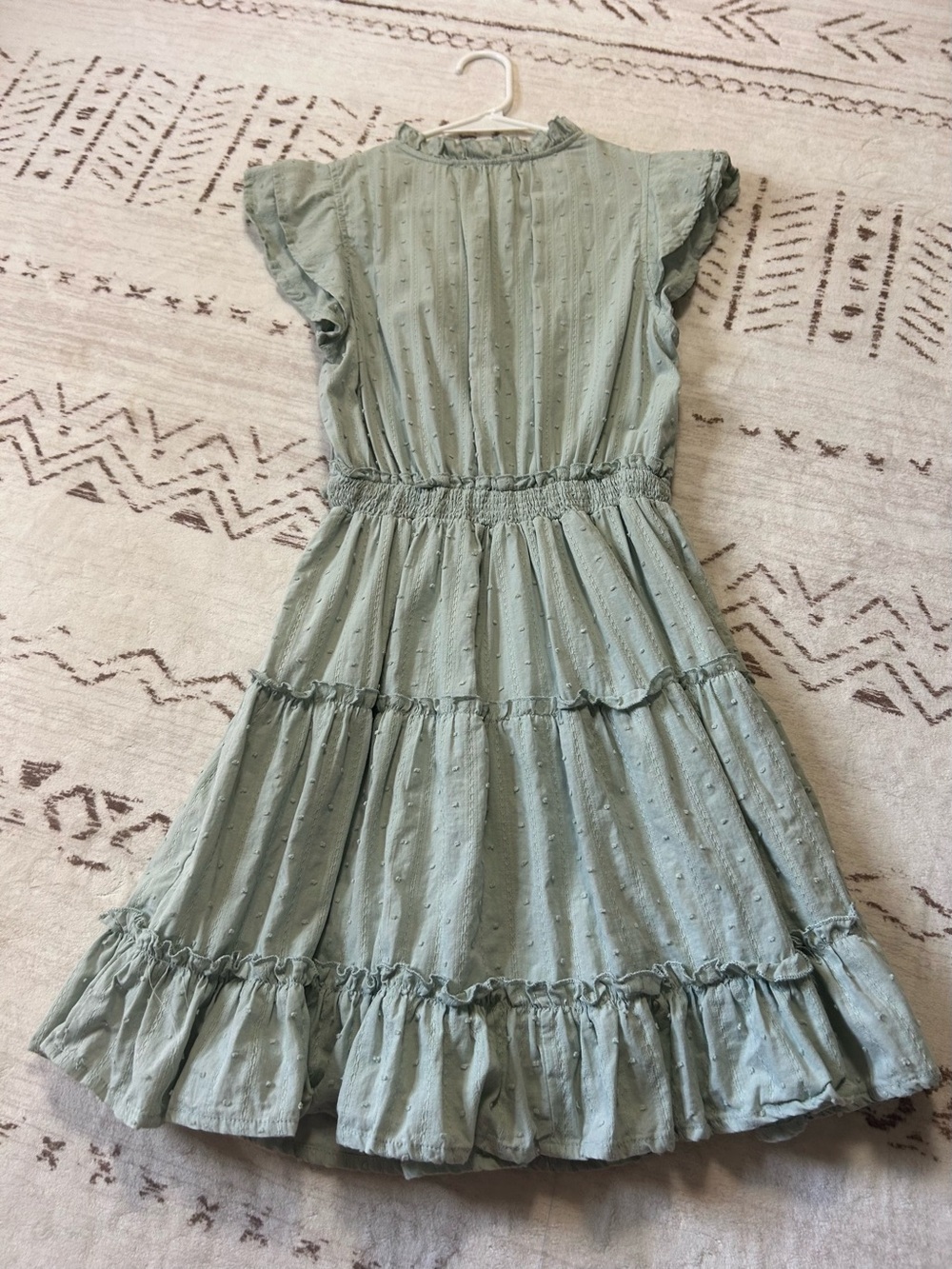 Sweet Wanderer Sage Green Swiss Dot Tiered Mini Dress L Boho Cottagecore Coastal View 3